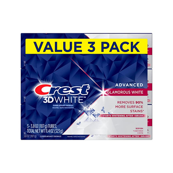 Paquete de 3 pastas de dientes blanqueadoras Crest 3D White Advanced Glamorous White