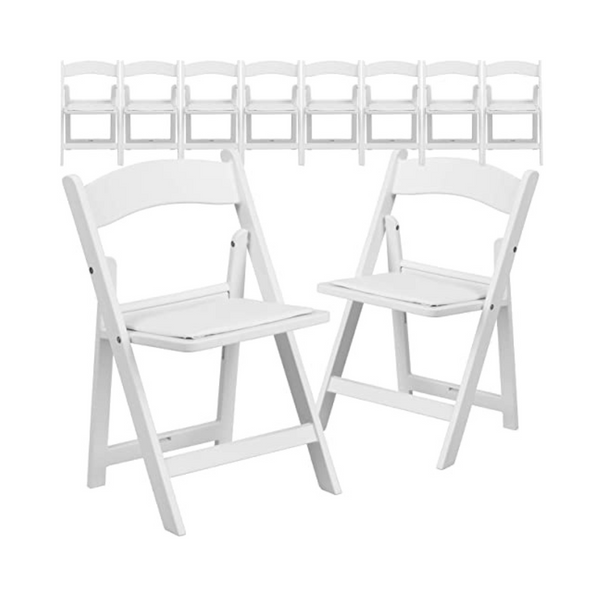 Paquete de 10 sillas plegables de resina blanca para eventos y fiestas para niños con asiento acolchado de vinilo
