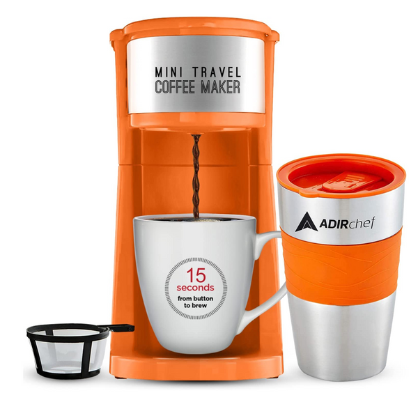 AdirChef Single Serve Mini Travel Coffee Maker & 15 oz. Travel Mug