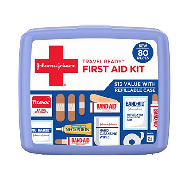 Johnson &amp; Johnson Botiquín de primeros auxilios listo para viajar de 80 piezas