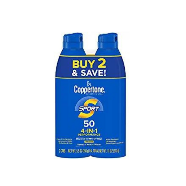 Coppertone SPORT Sunscreen Spray SPF 50  Pack, 5.5 Oz Spray, Pack of 2