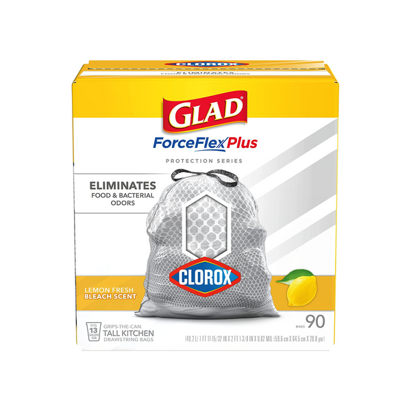 90 bolsas de basura de cocina altas GLAD ForceFlexPlus de 13 galones Lemon Fresh