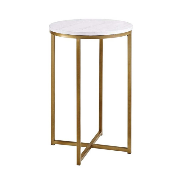Walker Edison Cora Mesa decorativa redonda moderna de mármol sintético con base en X