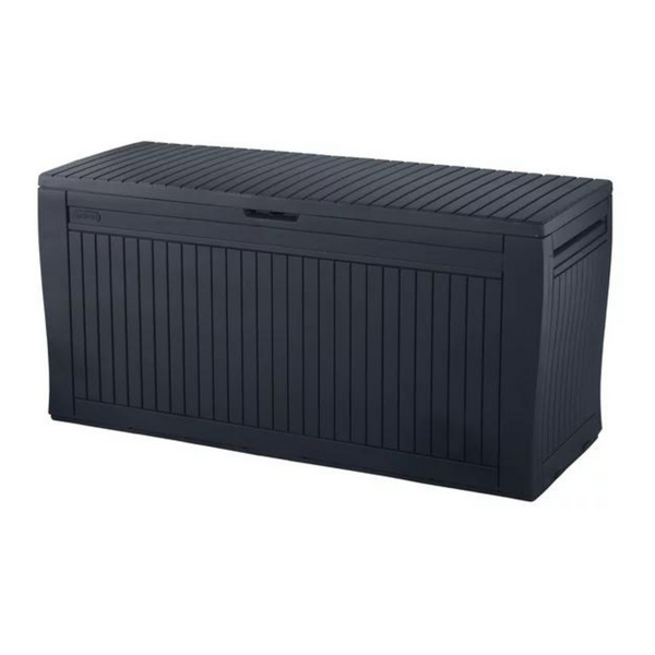 Caja de cubierta de resina Keter Comfy para almacenamiento al aire libre de 71 galones