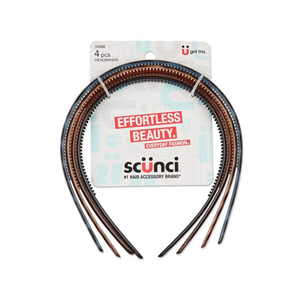 4 Pack Of Conair Scunci Skinny Plastic Headbands