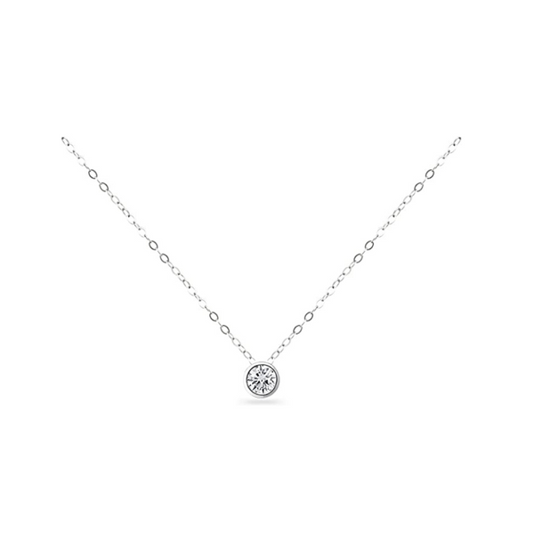 B. BRILLIANT Sterling Silver CZ Choker Solitaire Dainty Necklace