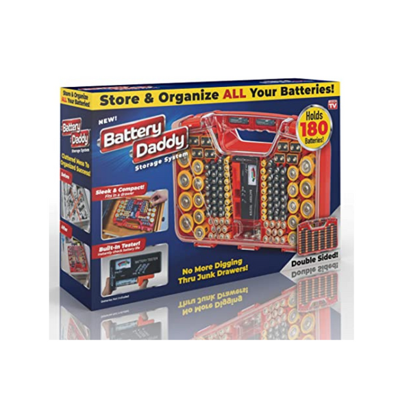 Organizador de batería y estuche de almacenamiento Ontel Battery Daddy 180 con probador