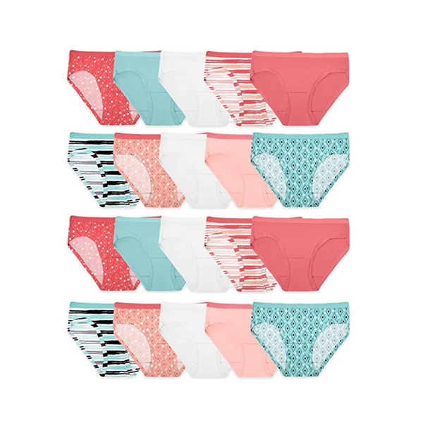 Paquete de 20 ropa interior hipster de algodón para niña de Fruit of the Loom