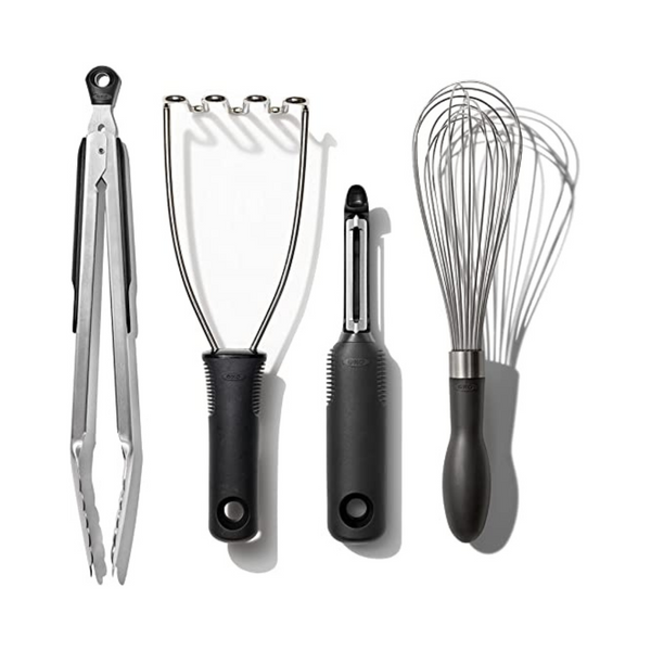 OXO Good Grips Juego de utensilios de cocina esenciales de acero inoxidable de 4 piezas