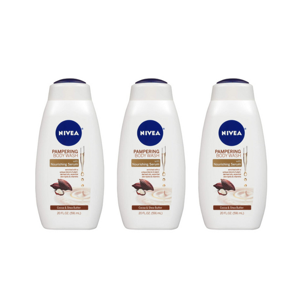 3 botellas de gel de baño NIVEA de cacao y manteca de karité con suero nutritivo