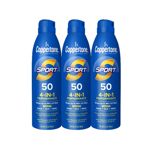3 latas de protector solar en aerosol Coppertone SPORT SPF 50 protector solar en aerosol resistente al agua
