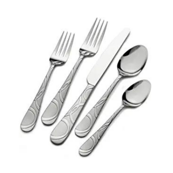 Pfaltzgraff Garland Frost 53-Piece Stainless Steel Flatware Serving Utensil Set and Steak Knives (Service for 8)