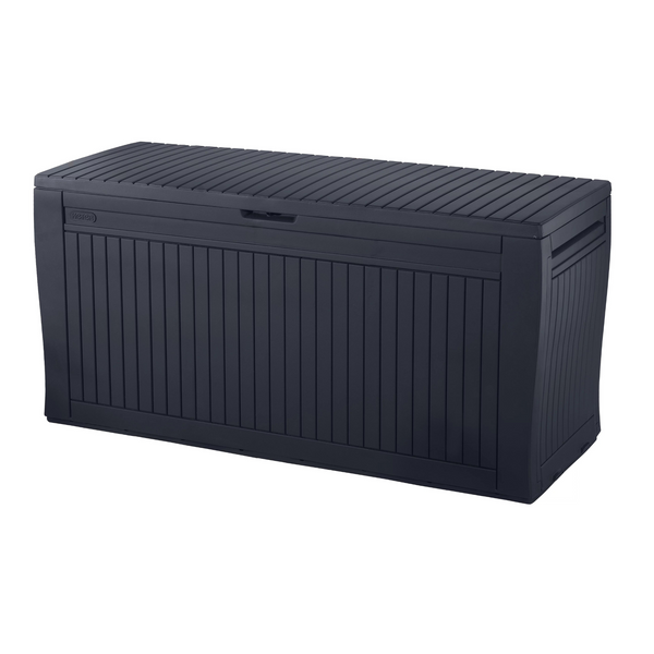Caja de cubierta de resina Keter Comfy para almacenamiento al aire libre de 71 galones