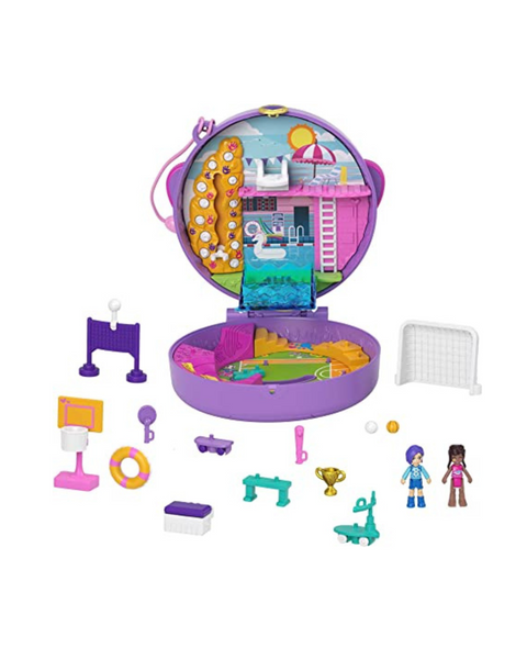 Polly Pocket Compact Playset, Soccer Squad with 2 Micro Dolls & Accessories