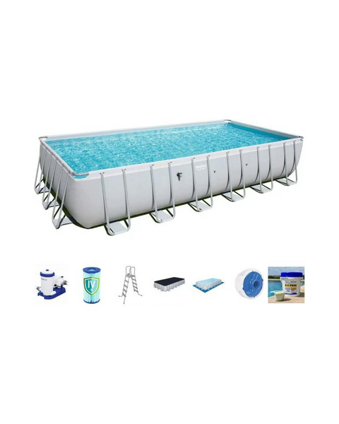 Bestway Power Steel 24ft. Rectangular Pool Set with Filter, Ladder & Cover