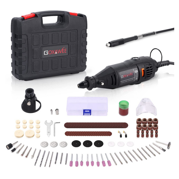 Kit de herramientas rotativas de 140 piezas con portabrocas sin llave MultiPro y eje flexible