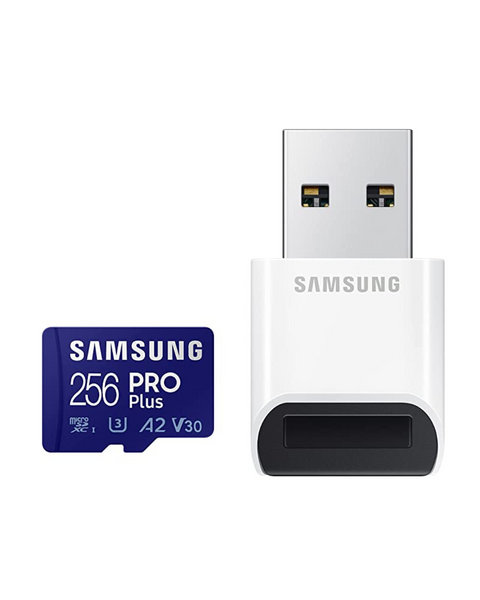 Tarjeta de Memoria Samsung PRO Plus A2 V30 microSDXC UHS-I de 256 GB con Adaptador USB