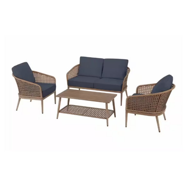 4-Piece Brown Wicker and Steel Patio Conversation Seating Set