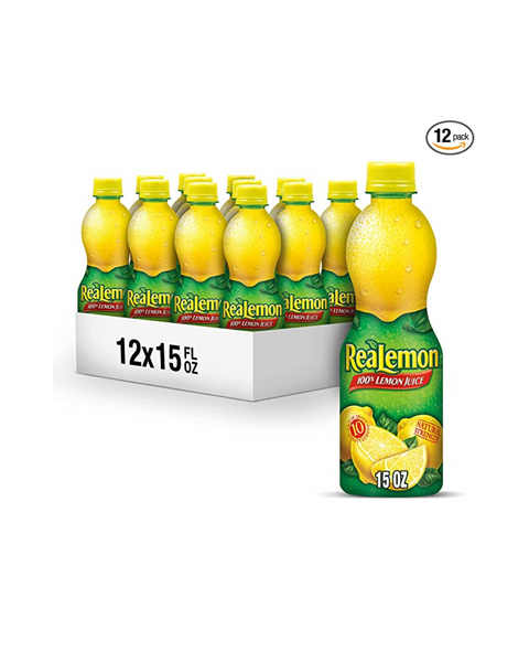 12 botellas de jugo de limón 100 por ciento ReaLemon (botellas de 15 onzas líquidas)