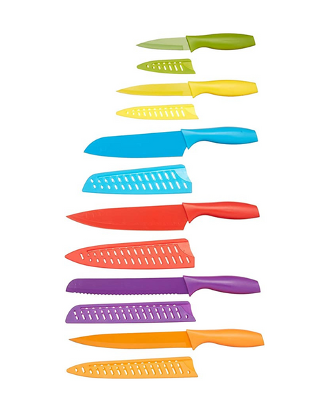 Juego de cuchillos de cocina codificados por colores Amazon Basics de 12 piezas