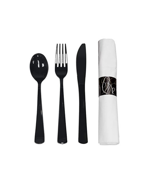 100 Party Essentials Pre-Rolled Disposable Extra Heavy Duty Plastic Cutlery Kits