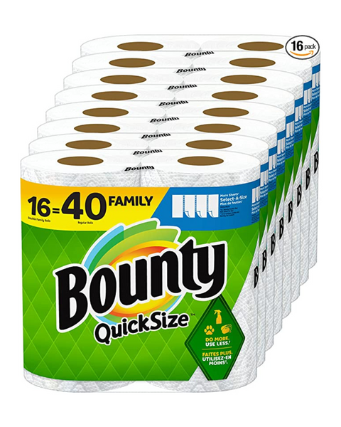 Toallas de papel Bounty de tamaño rápido, blancas (32 rollos familiares = 80 rollos regulares)