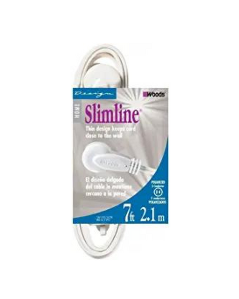 SlimLine 2236 Flat Plug Extension Cord, 2-Wire, 7-Foot, 3 Outlets, White