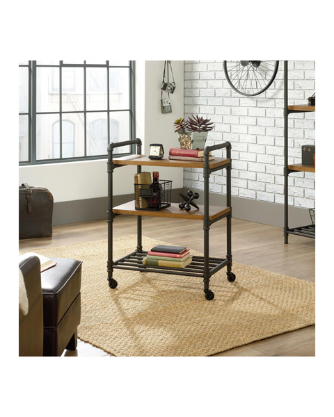 Sauder Iron City Multi Purpose Cart, Checked Oak Finish
