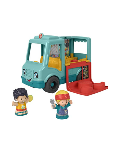 Fisher-Price Little People Juguete musical para niños pequeños, camión de comida con 2 figuras
