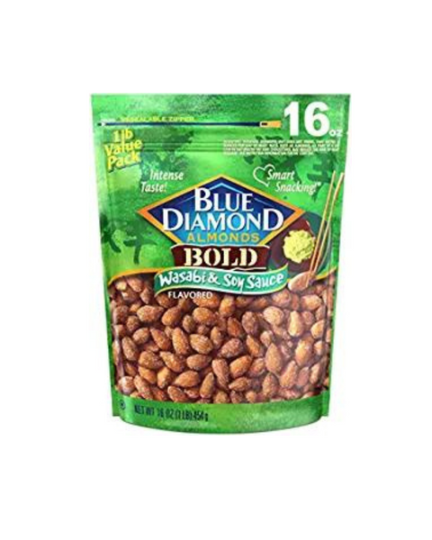 Blue Diamond Almonds Wasabi & Soy Sauce Flavored Snack Nuts 16oz Resealable Bag
