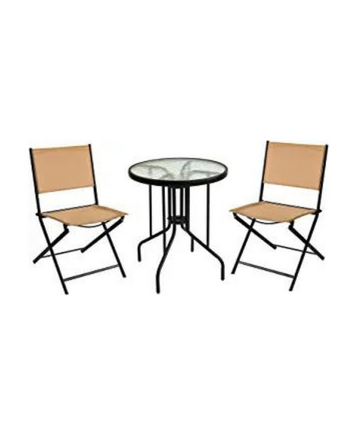 3-Piece Sling Folding Patio Bistro Set with Glass Table Top