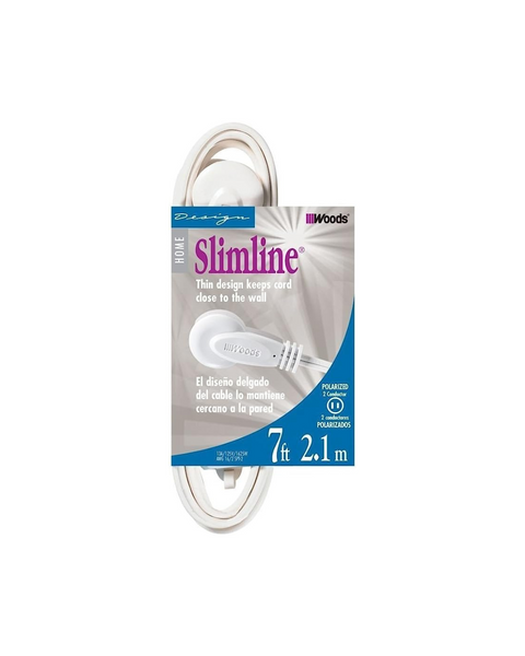 SlimLine 2236 Flat Plug Extension Cord, 2-Wire, 7-Foot, White