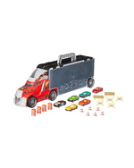 Amazon Basics Toy Car Carrier Truck w/ Storage, 6 Die-Cast Vehicles, & 16 Accessories
