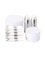 350 Pcs Plastic Disposable Dinnerware Set with Pre Rolled Napkins and Cutlery Sets