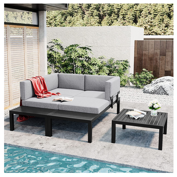 3 Piece Aluminum Alloy Sectional Sofa Patio Set