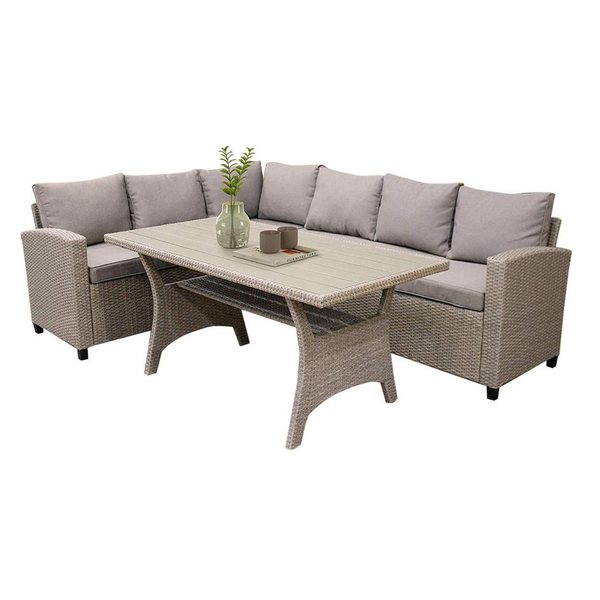Conjunto de sofá seccional de mimbre PE para todo clima en forma de L para exteriores