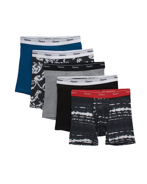 Hanes Originals Calzoncillos tipo bóxer para niños, ropa interior elástica de algodón que absorbe la humedad, paquete de 5 surtidos
