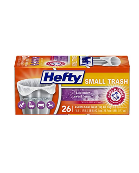 Hefty Small 4 Gallon Garbage Bags, Flap Tie, Lavender & Sweet Vanilla Scent (26 Count)
