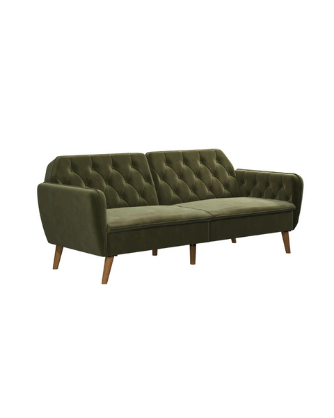 Novogratz Tallulah Memory Foam Futon, Convertible Couch, Green Velvet
