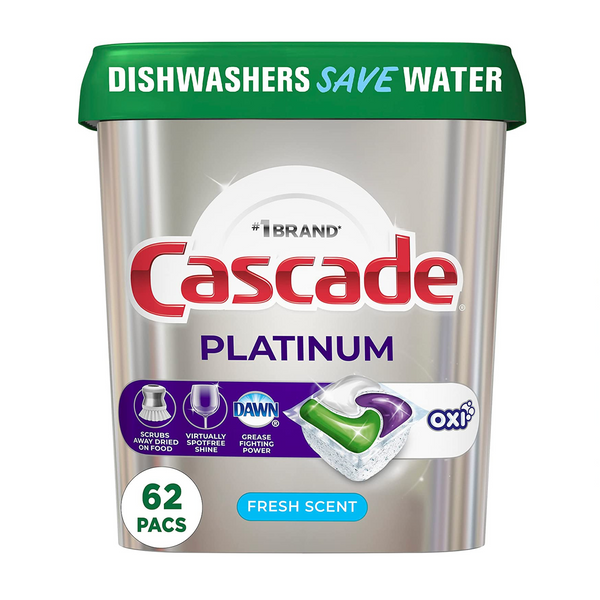 Cápsulas ActionPacs para lavavajillas Cascade Platinum + Oxi de 62 unidades