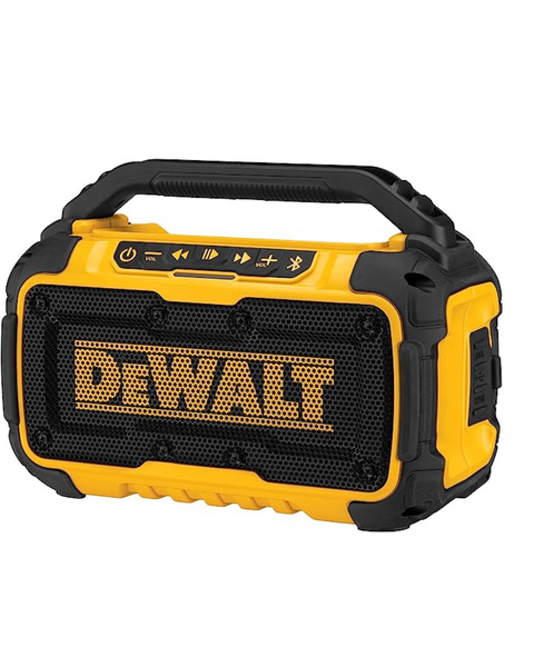DEWALT 20V MAX Bluetooth Speaker, 100 ft Range, Durable for Jobsites, Phone Holder Included