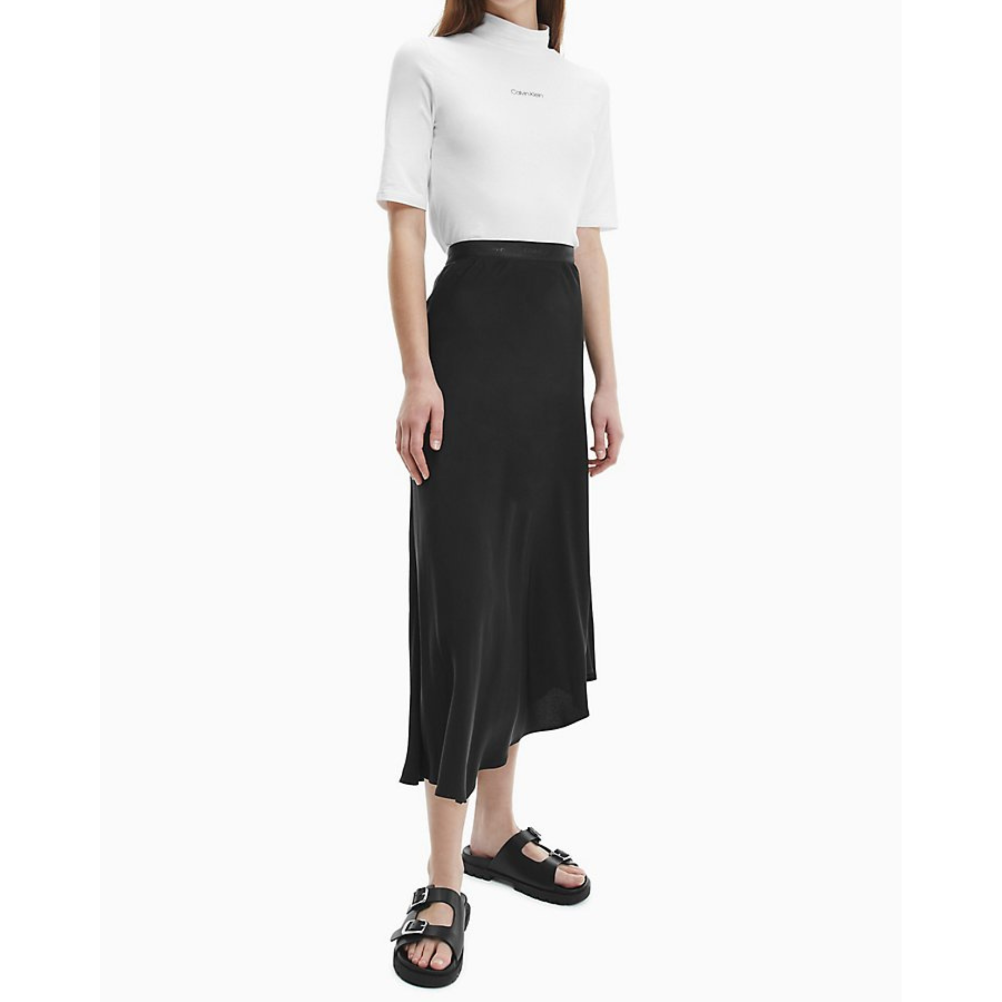 Calvin Klein Logo Waistband A-Line Midi Skirt