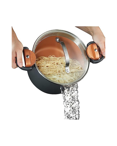 Olla para pasta multiusos Gotham Steel de 5 cuartos de galón con tapa coladora y asas giratorias y de bloqueo