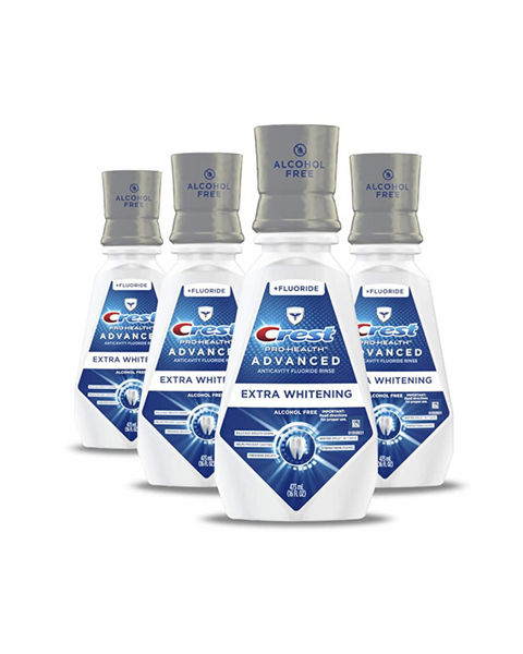 4 botellas de enjuague bucal avanzado Crest ProHealth, sin alcohol, blanqueamiento extra, sabor energizante a menta