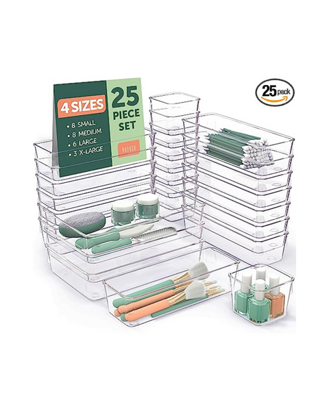 25 PCS Clear Plastic Drawer Organizers