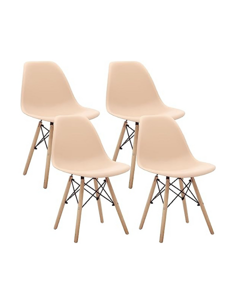 CangLong Set of 4 Modern Mid-Century Shell Lounge Plastic DSW Side Dining-Chairs, Beige
