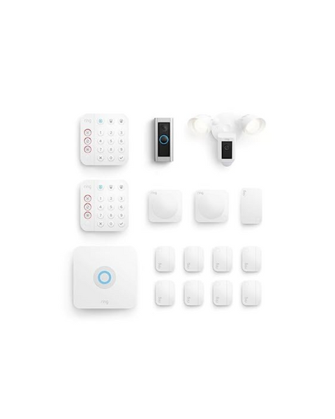 Ring Video Doorbell Pro 2 with Ring Floodlight Cam Wired (White) and Ring Alarm 14-Piece