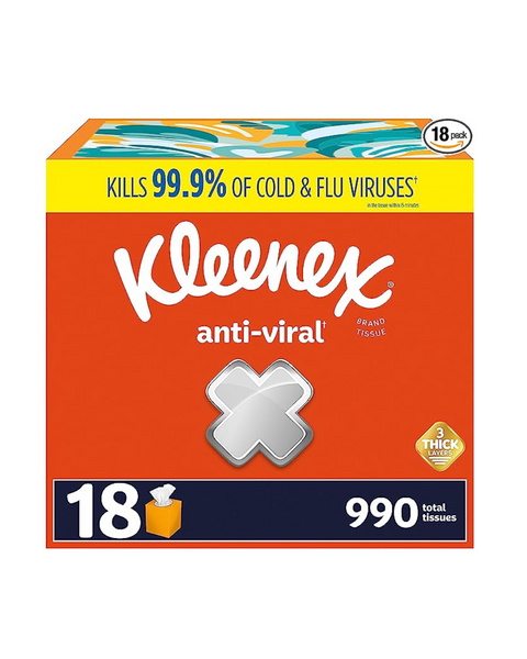 18 cajas de pañuelos faciales antivirales de 3 capas Kleenex (55 unidades cada una)