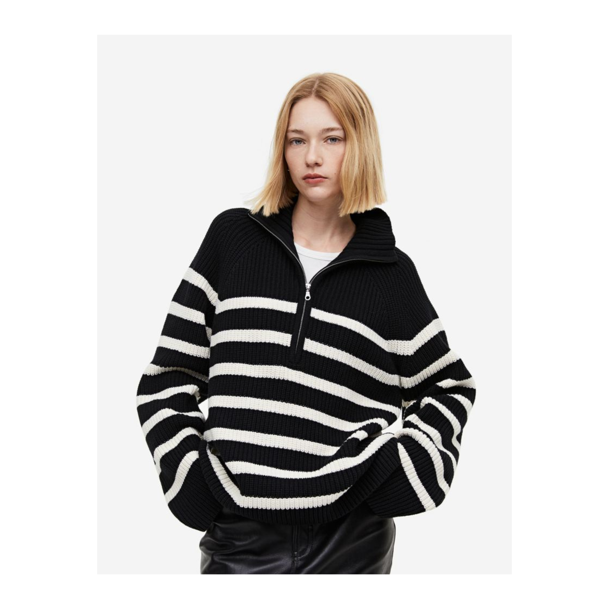 H&M Rib-knit Half-zip Sweater