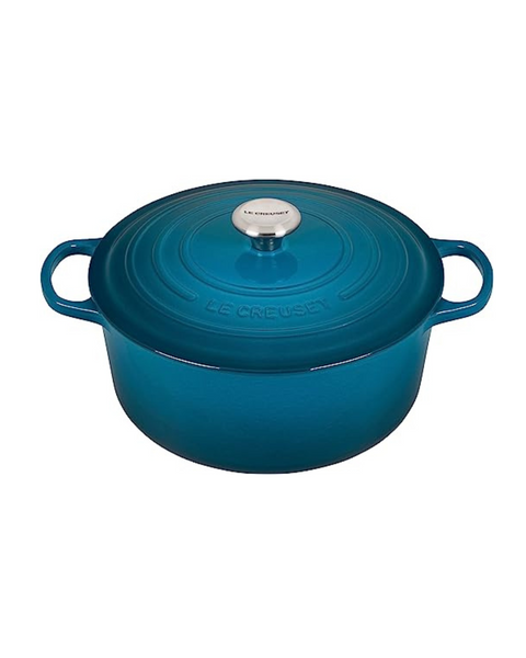 Olla holandesa redonda de hierro fundido esmaltado Le Creuset Signature de 7,25 qt, color verde azulado profundo